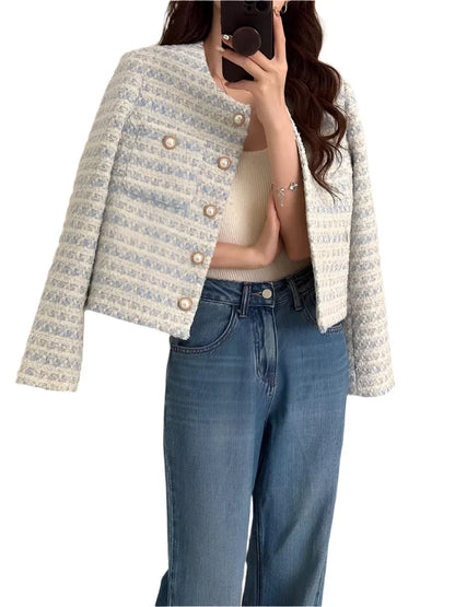 Women Elegant Tweed Jacket with Pocket | Vintage Tweed Short Coat | Loose Cardigan