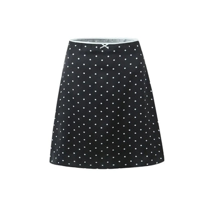 Women Polka Dot Print Top | Two-piece Set | Halter Neck Vest Top | Low Waist Skirt Black Skirt
