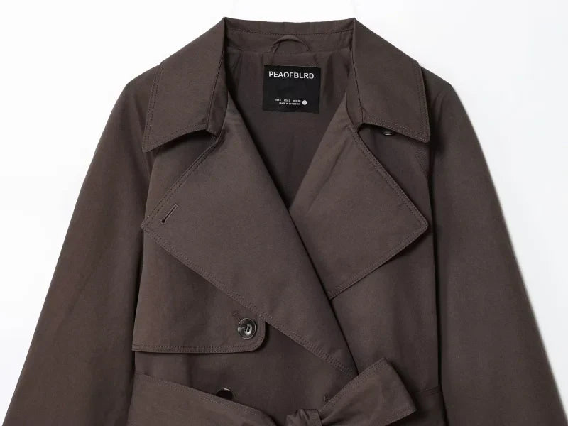 Women British Style Lapel Double-Breasted Coat | Short Trench Coat With Belt