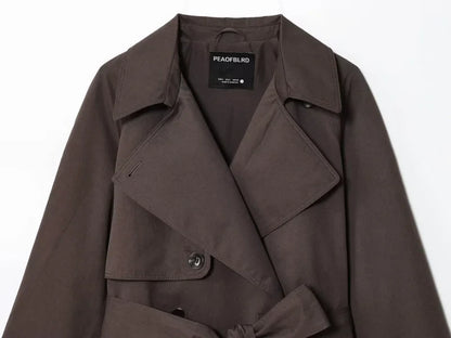 Women British Style Lapel Double-Breasted Coat | Short Trench Coat With Belt