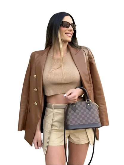 Women Leather Blazer Jacket