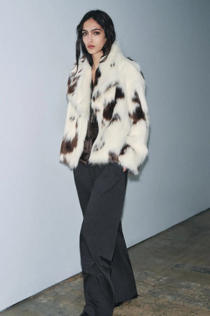 Women Animal Print Plush Coat | Loose | Warm | Thick Fur Jacket