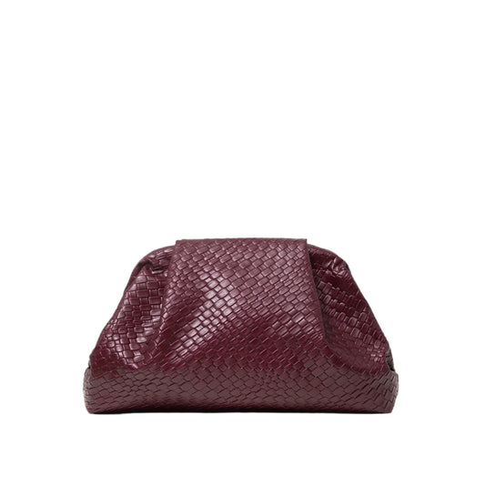 Women Vintage Leather Woven Pattern Clutch Bag | Large Capacity Purse burgundy