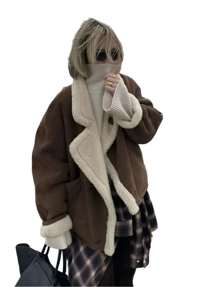 Women Oversized Loose Shearling Jacket | Long Sleeves Fleece Jacket