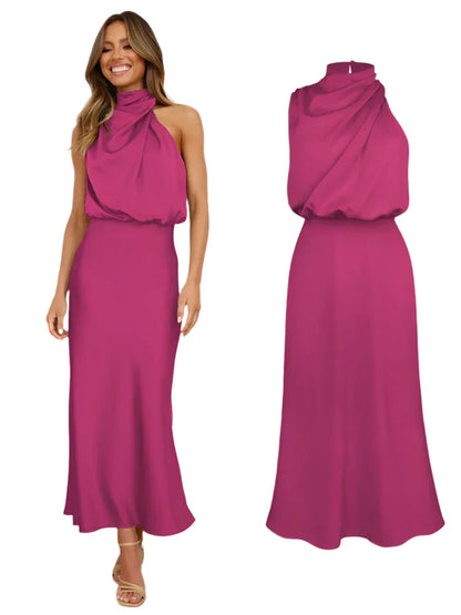 Women Satin Long Dress | Silk Sleeveless Evening Dress | Party Dress Rosey