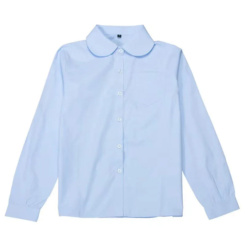 Women Long Sleeve Blouse Shirt | Formal Turn-down Collar Minimalist Top Blue