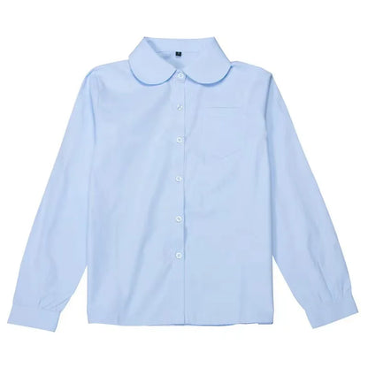 Women Long Sleeve Blouse Shirt | Formal Turn-down Collar Minimalist Top Blue