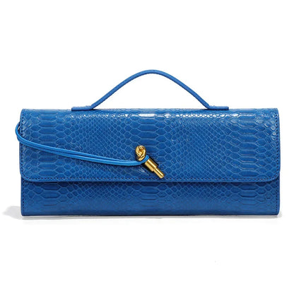 Women Luxury Design Top-Handle Leather Bag | Long Purse | Crocodile Pattern Bag blue