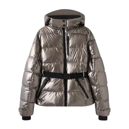 Women Winter Windproof Skiing Jacket | Padded Sport Parkas Jacket | Belt | Hooded | Thick | Warm | Pockets