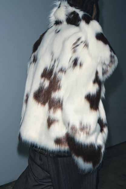 Women Animal Print Plush Coat | Loose | Warm | Thick Fur Jacket
