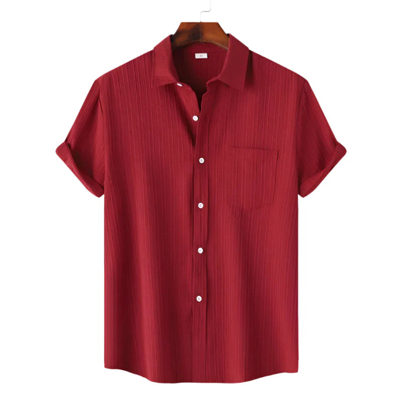 Men Cotton Linen Summer Shirt | Short Sleeve Button Down | Beach Shirt | Casual Breathable Holiday Hawaiian Shirt red