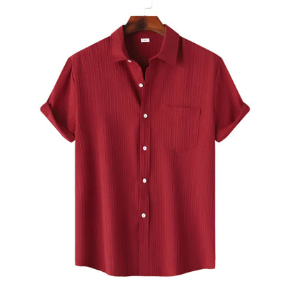 Men Cotton Linen Summer Shirt | Short Sleeve Button Down | Beach Shirt | Casual Breathable Holiday Hawaiian Shirt red