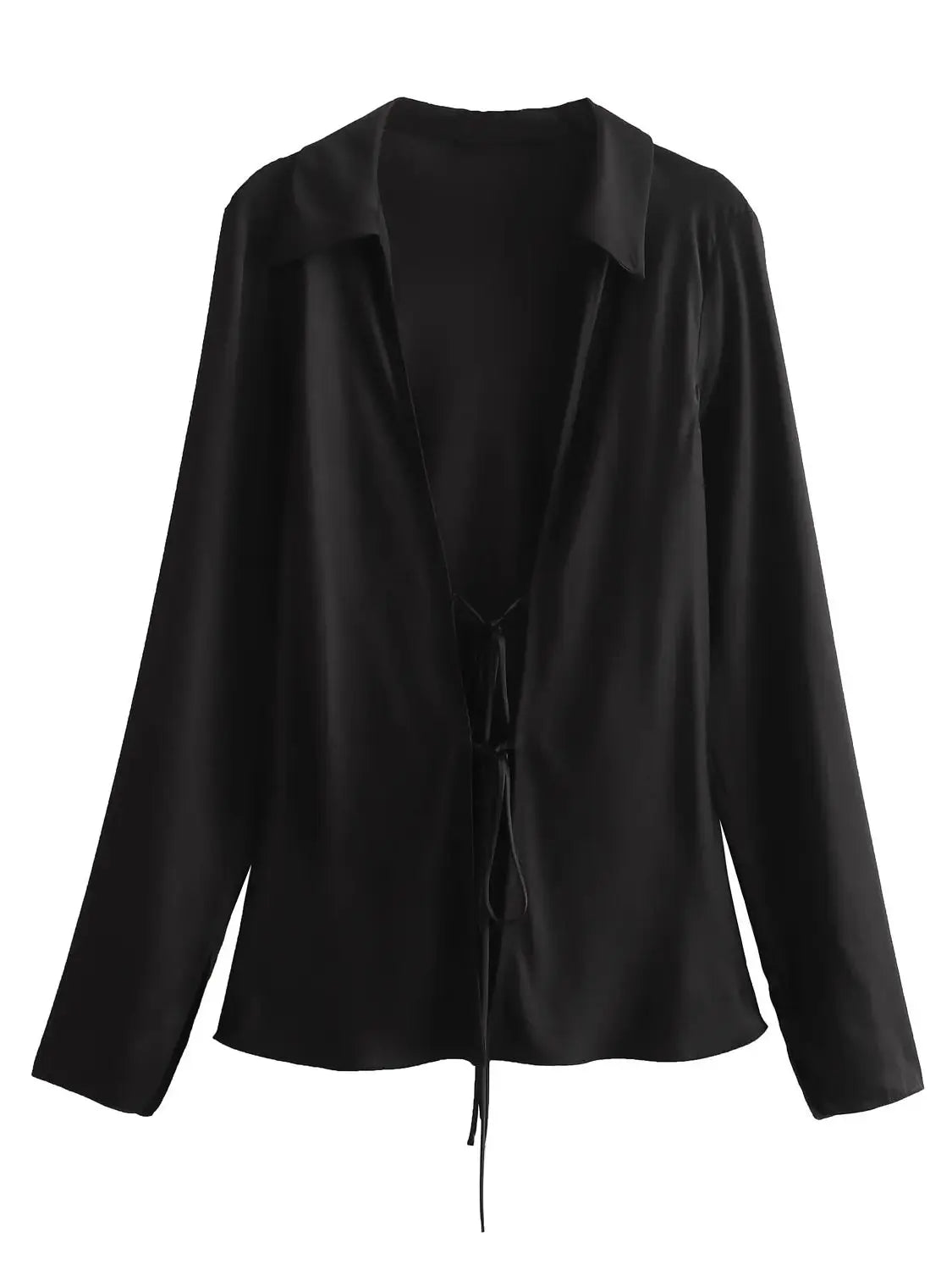 Women Satin Loose Tie Bow Blouse | Long Sleeve Silk Casual Shirt black