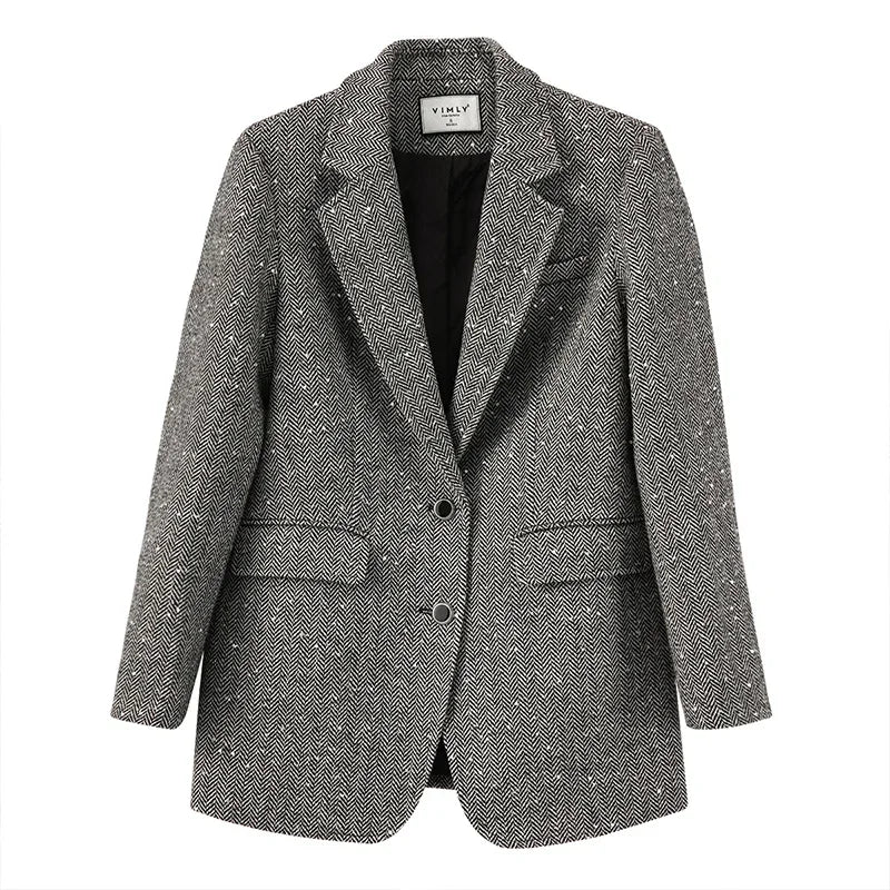 Wool Blend Blazer Women | Vintage Tailored Outerwear Grey