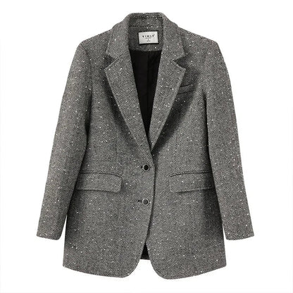 Wool Blend Blazer Women | Vintage Tailored Outerwear Grey