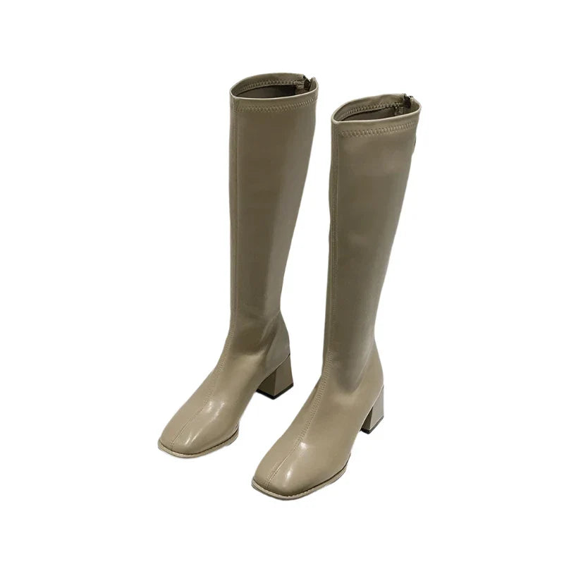 Women Leather Long Boots | Knee High Khaki