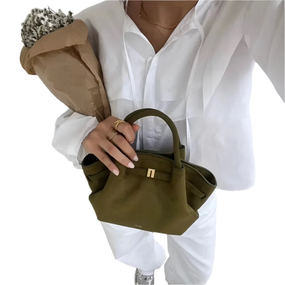 Women Micro Leather Suede Underarm Bag | French Shoulder Bag | Top-Handle Bag | Dumpling Bag