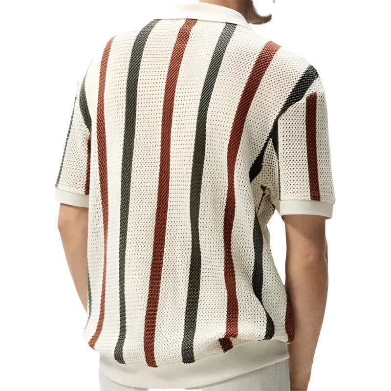 Men Knitted Striped Shirt | Men Breathable Summer Shirt | Hollow Knit