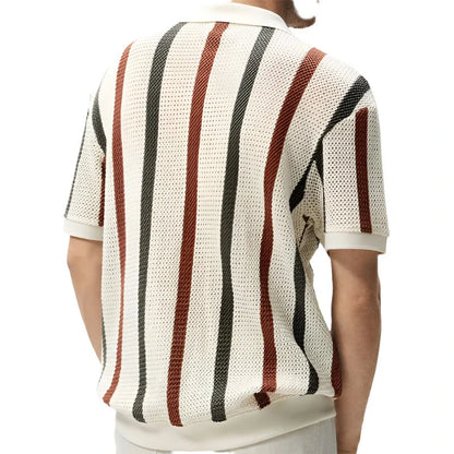 Men Knitted Striped Shirt | Men Breathable Summer Shirt | Hollow Knit
