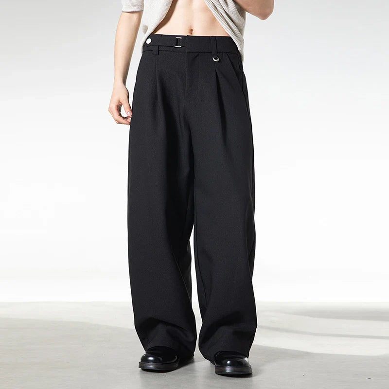 Men Loose Fit Dress Pants | Adjustable Buckle | Pleated | Casual Trousers | Wide Leg