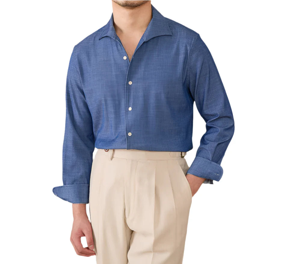 Men British Wrinkle-Resistant Long Sleeve Dress Shirt | Business Shirt Navy Blue