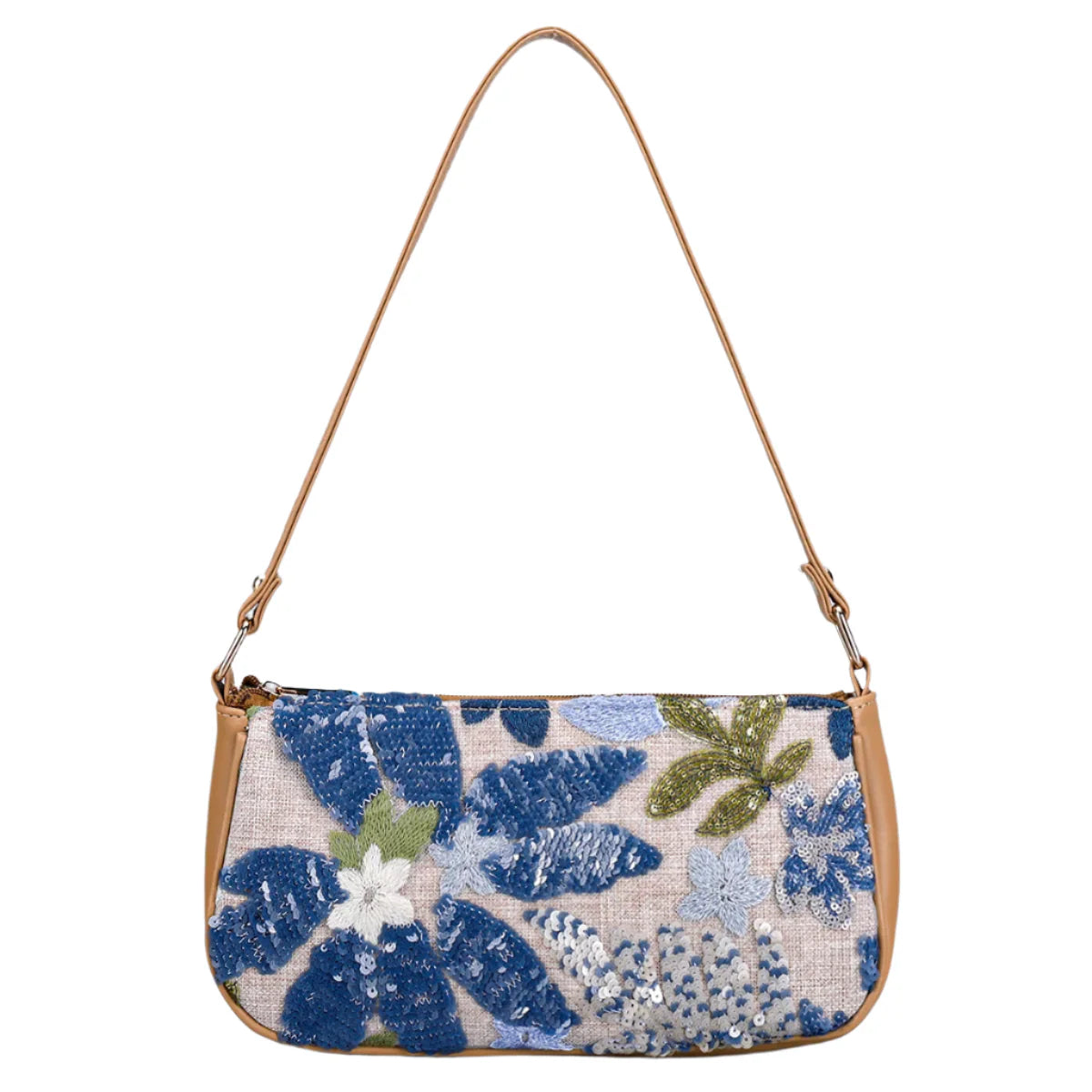 Women Sequin Embroidery Underarm Bag | Flower Pattern Shoulder Bag | Summer Beach Handbag Blue
