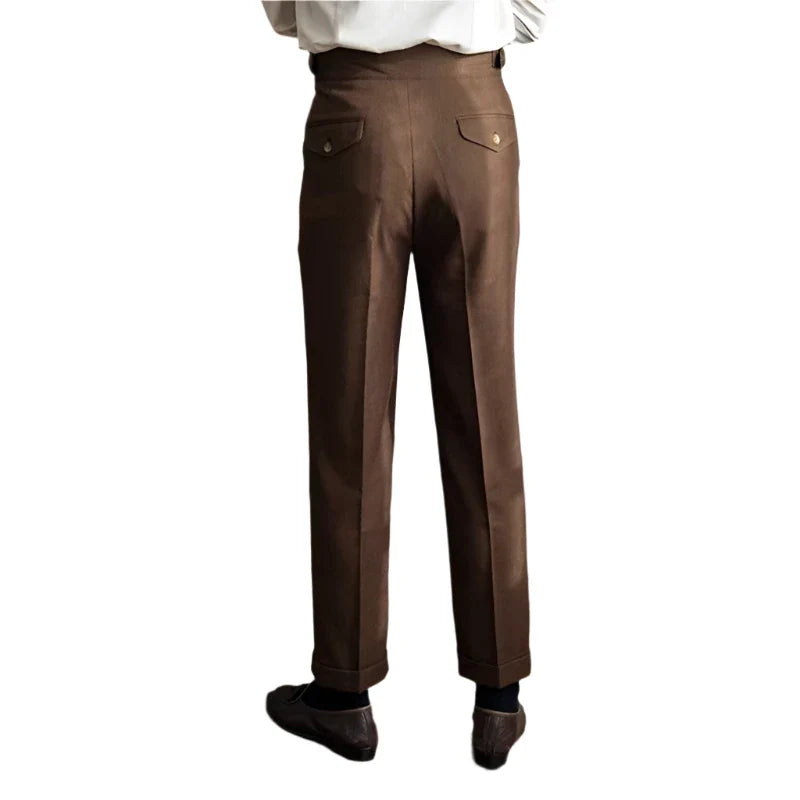 Men Vintage British Style Suit Pants | High Waisted Straight Pants | Smart Casual High Waist | Adjustable Pants