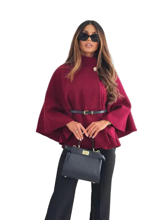 Women Batwing Sleeve Coat | Waist Cinching Poncho | Thick | Warm | Single Buckle