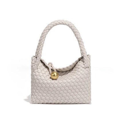 Women Leather Woven Small Crescent Crossbody Bag Sea Salt