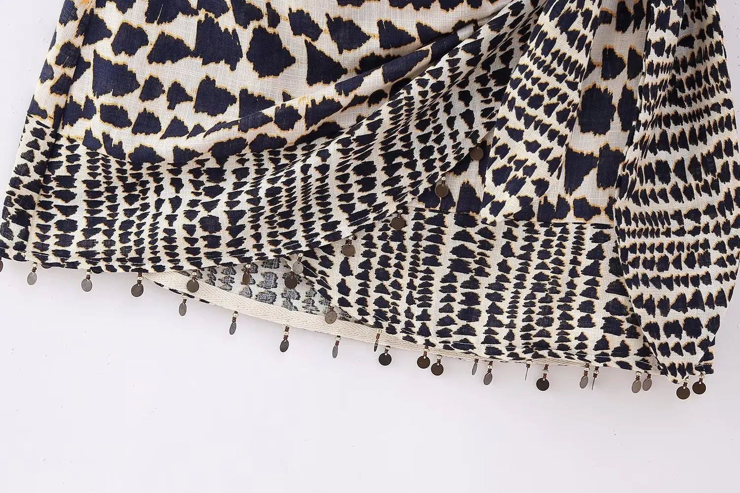 Women Vintage Geometric Print Knotted Mini Sarong Skirt | Beading Tassel