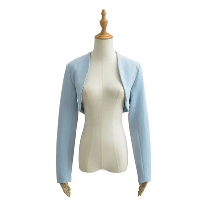 Women V-Neck Open Stitching Cropped Full Sleeve Blazer | Short Outerwear Suit
