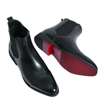 Men Chelsea Boots | Red Sole Leather | Heeled Boots | Ankle Boots Black
