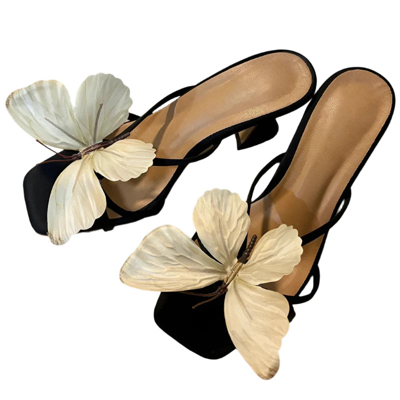 Women Summer Butterfly-Knot Slippers | Thick Heel Dress Slides | Summer Sandals