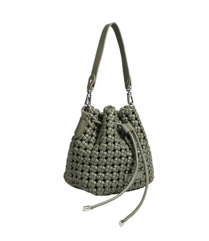 Women Leather Hollow Cut Woven Crossbody Bag Army green