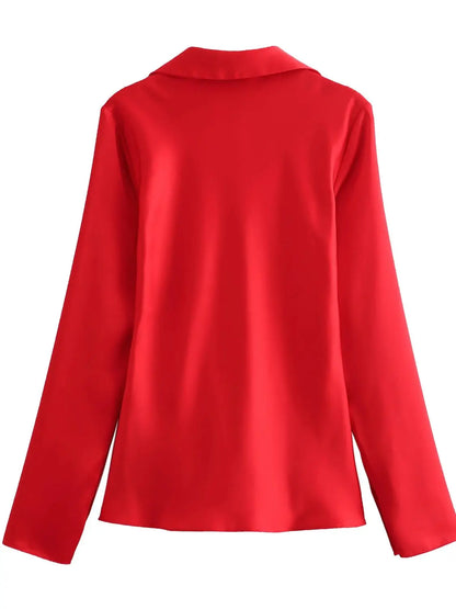 Women Satin Loose Tie Bow Blouse | Long Sleeve Silk Casual Shirt