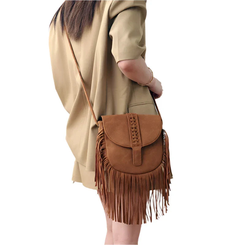 Women Suede Leather Boho Bag | Vintage Fringe Tassel Bohemian Bag