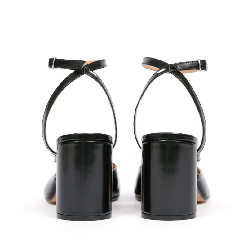Women Patent Leather Cross Strap Tabi Sandals | Slingbacks Split Toe | Thick High Heels | Chunky Shoe Sandals