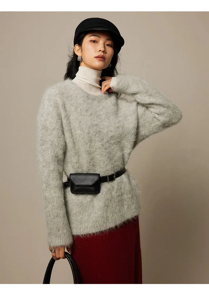 Women Alpaca Sweater | O-Neck | Loose | Knitted Pullover | Winter Sweater