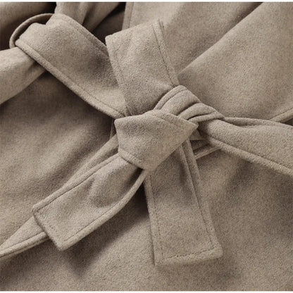 Women Shawl Collar Woolen Coat With Belt | Loose Long Sleeve | Overcoat | Winter Coat