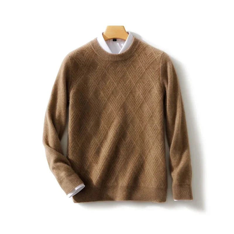 Men Knitted Wool Sweater | Winter Round Neck Pullover Brown