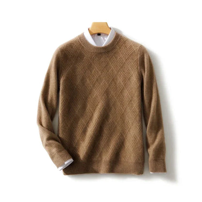 Men Knitted Wool Sweater | Winter Round Neck Pullover Brown