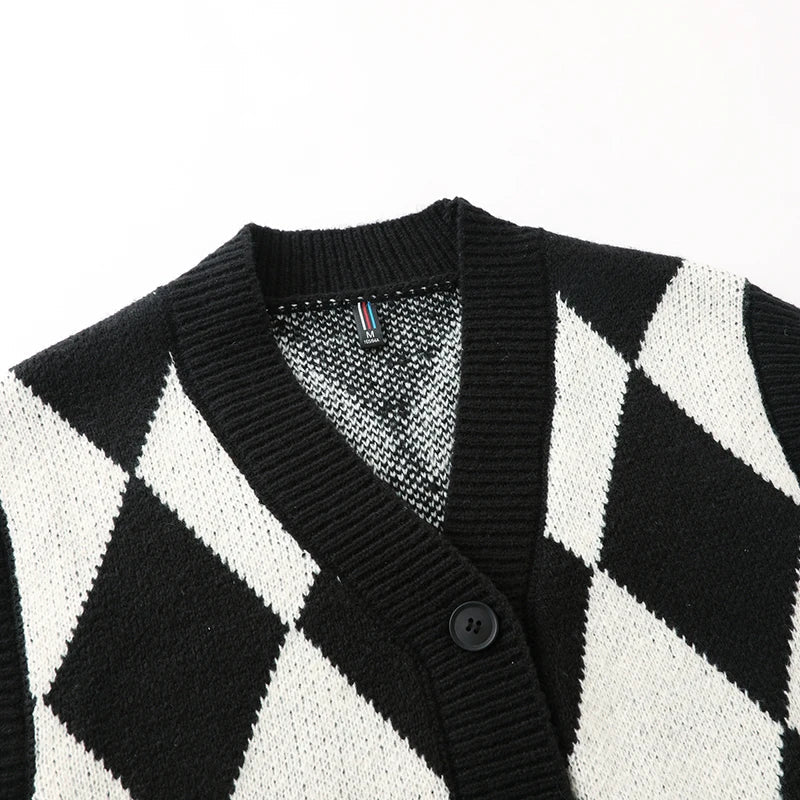 Men Plaid Sweater Vest | Sleeveless V-Neck Button Cardigan | Office Knitted Vest