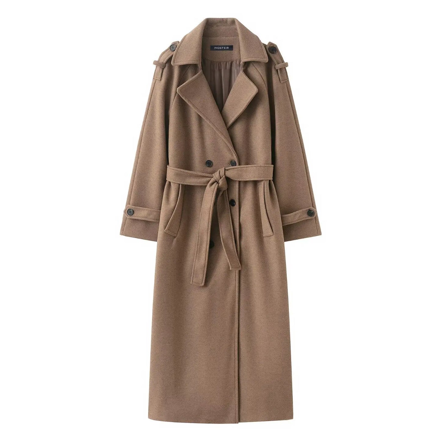 Women Burgundy Overcoat with Belt | Warm Winter Trench Coat Camel