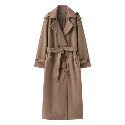 Women Burgundy Overcoat with Belt | Warm Winter Trench Coat Camel