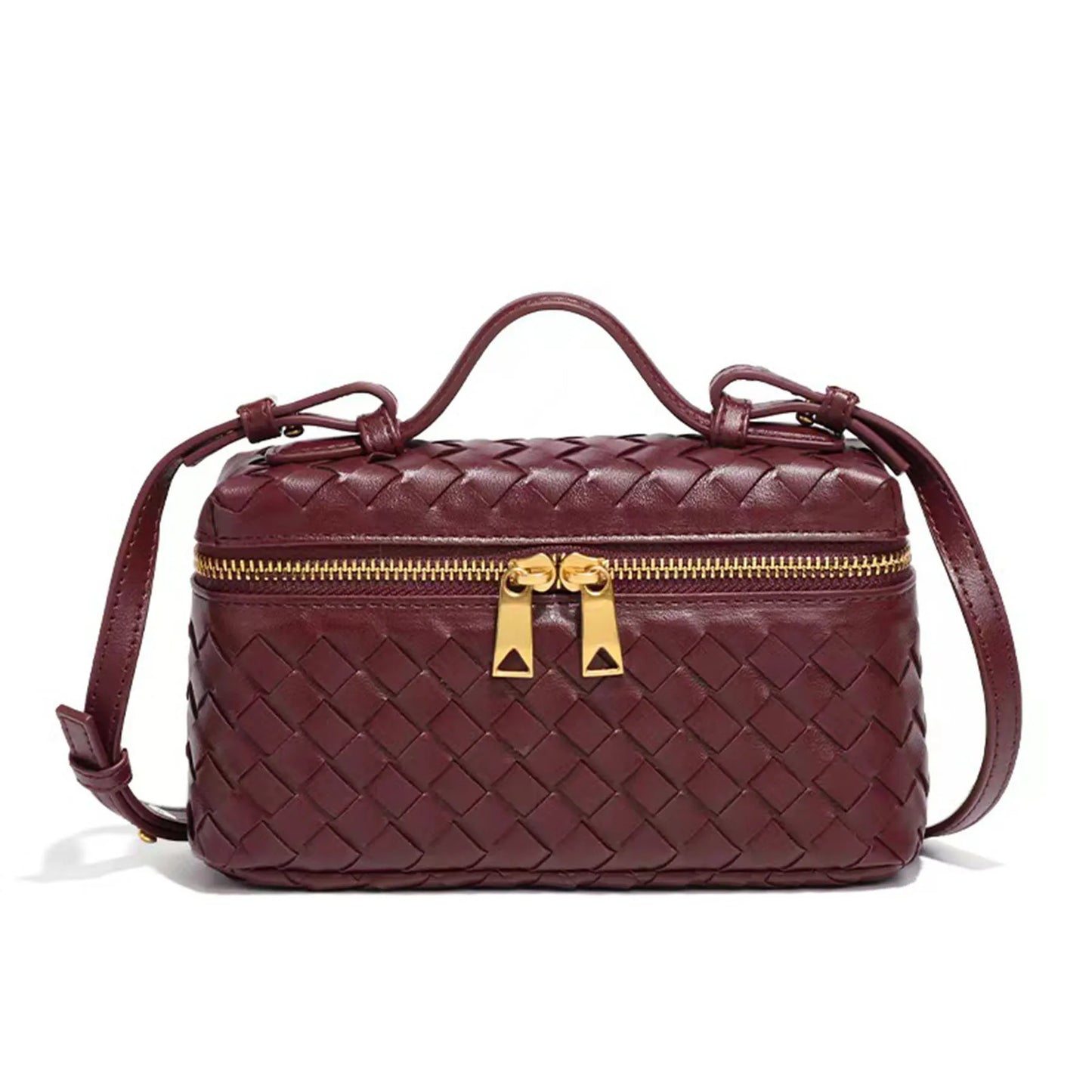 Women Woven Lunch Box Bag | Shoulder Bag | Crossbody Bag | Box bag Burgundy