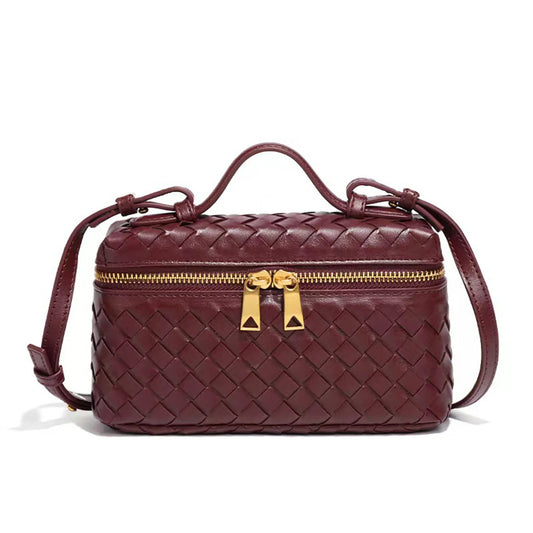 Women Woven Lunch Box Bag | Shoulder Bag | Crossbody Bag | Box bag Burgundy