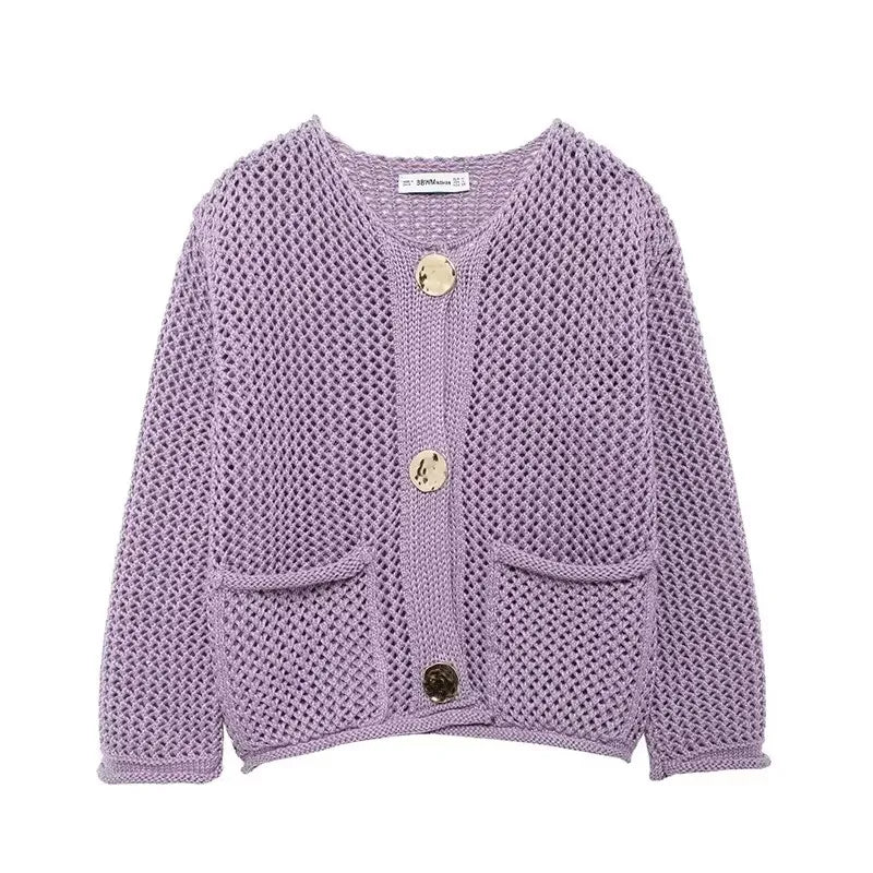 Women Short Knitted Cardigan Purple
