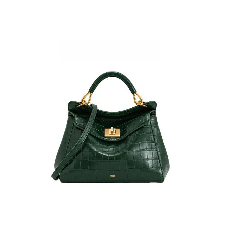 Women Leather Pillow Bag | Lock Clasp Handbag | Small Handbag | Shoulder Bag | Crossbody Bag Alligator green