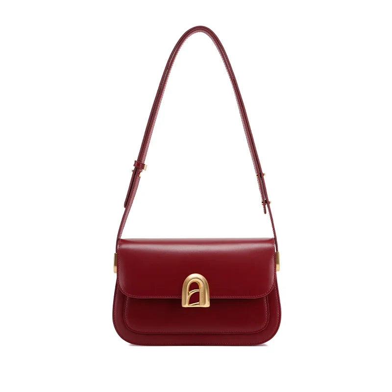 Women Retro Square Leather Bag | Crossbody Shoulder Bag Burgundy