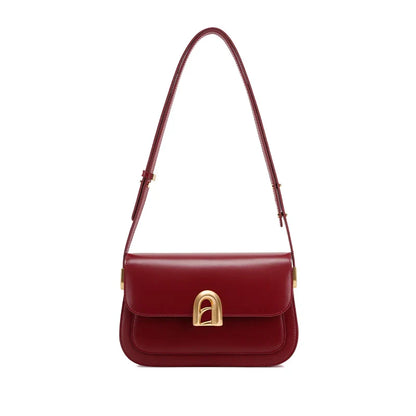 Women Retro Square Leather Bag | Crossbody Shoulder Bag Burgundy
